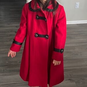 Rothschild girls 6 cardinal red wool formal coat pea jacket button up